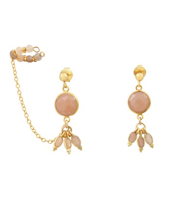 Boucles d'oreilles avec ear cuff-Bangalore- pierre de lune orange pas chere