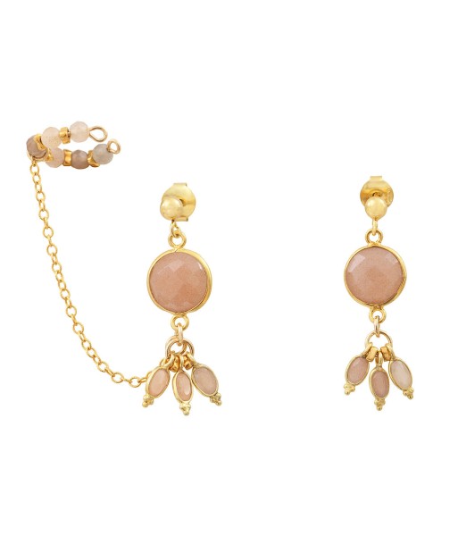 Boucles d'oreilles avec ear cuff-Bangalore- pierre de lune orange pas chere