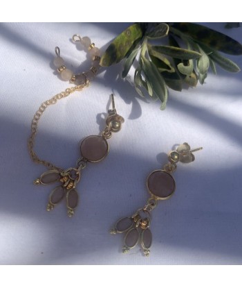 Boucles d'oreilles avec ear cuff-Bangalore- pierre de lune orange pas chere