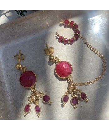 Boucles d'oreilles avec ear cuff-Bangalore- sillimanite rubis chez Cornerstreet bien 