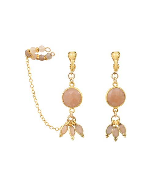 Boucles d'oreilles  clips avec ear cuff-Bangalore- pierre de lune orange Livraison rapide