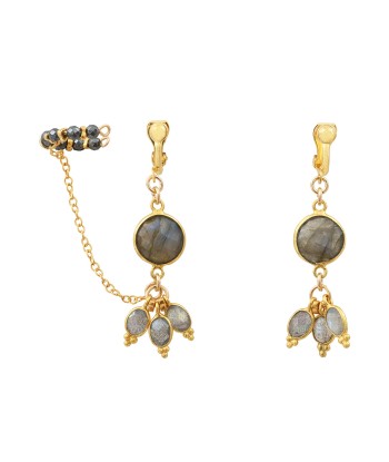 Boucles d'oreilles  clips avec ear cuff-Bangalore- labradorite Amélioration de cerveau avec